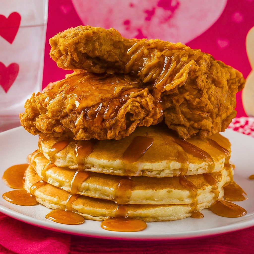 Jerk Fried Chicken & Pancakes with Maple Syrup